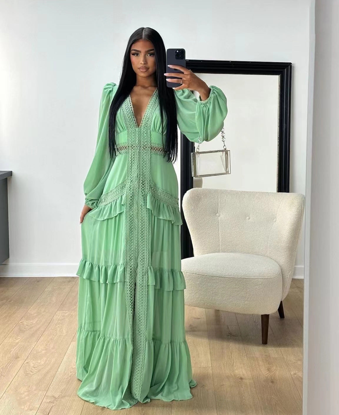 Vestido verde menta boho