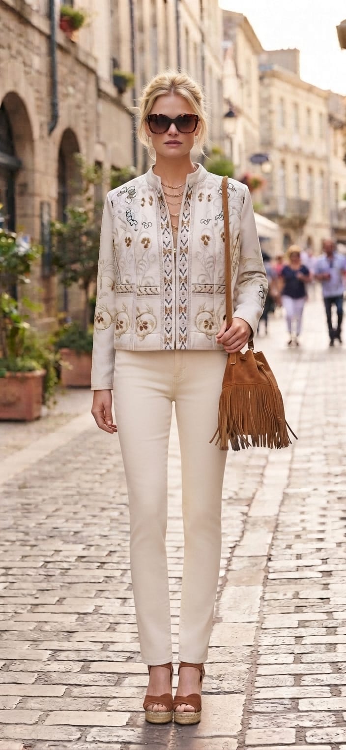 Jacket hueso estampada