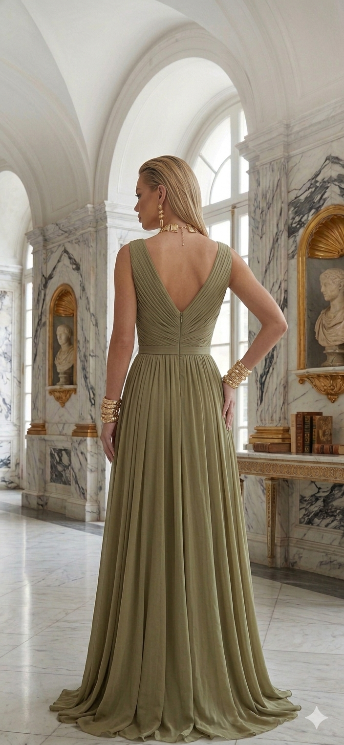Vestido verde bambú largo