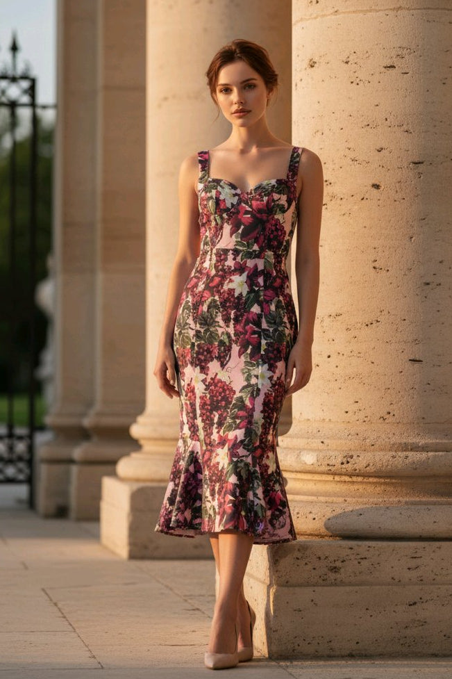 Vestido floral rosa morado