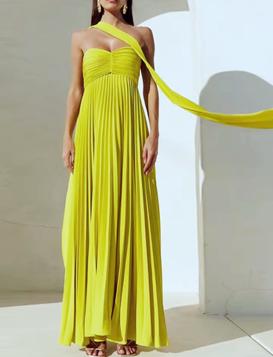 Vestido amarillo strapless