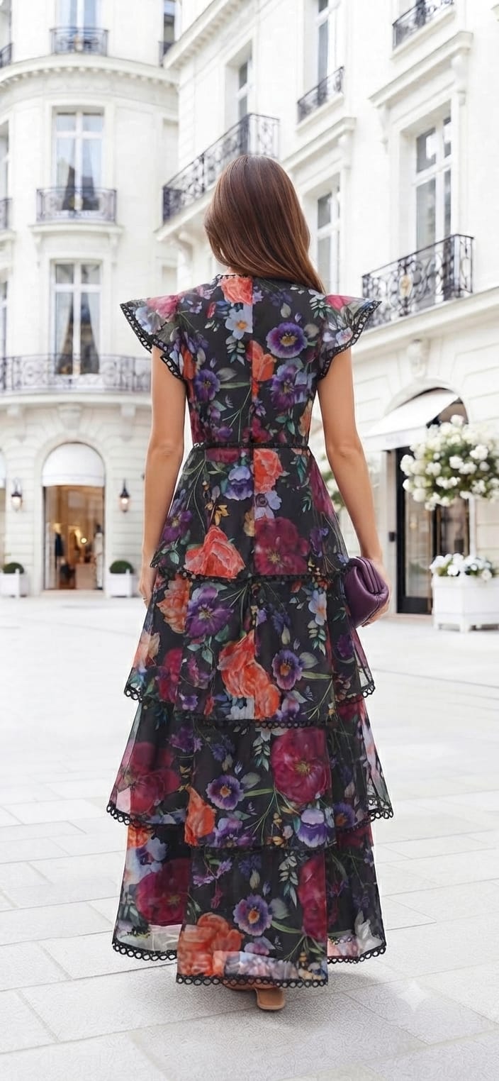 Vestido floreado negro