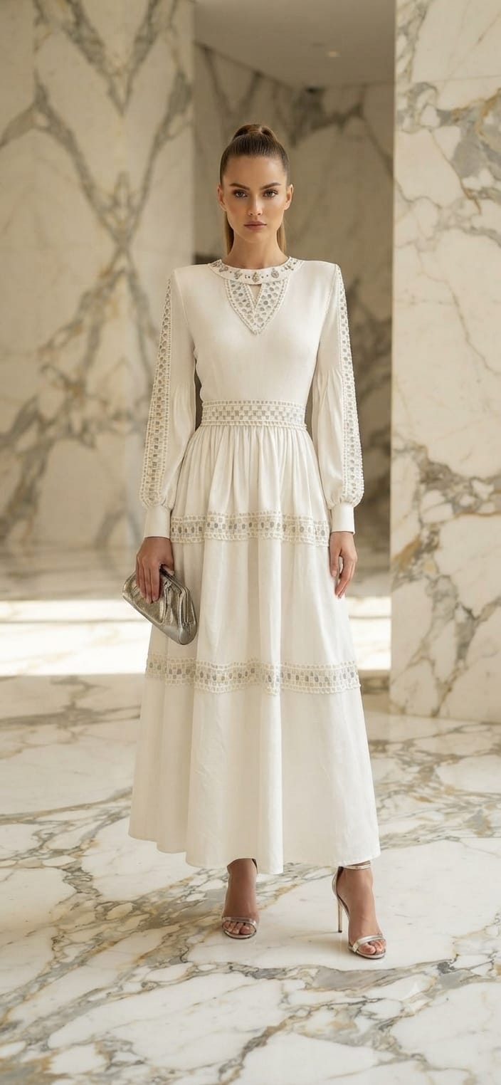 Vestido blanco midi manga larga