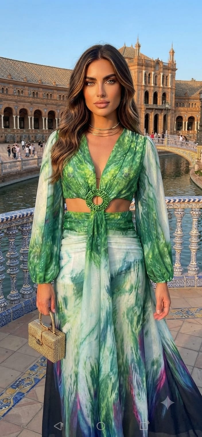 Vestido verde estampado