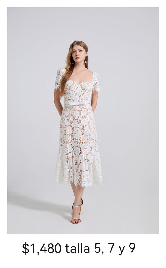 Vestido gipiur midi blanco nude