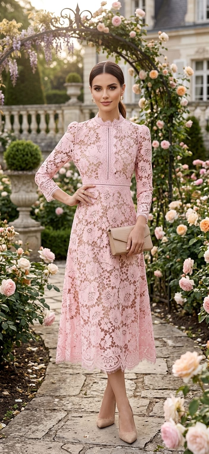 Vestido rosa palo midi recto