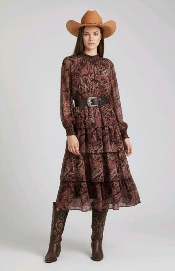 Vestido boho café estampado