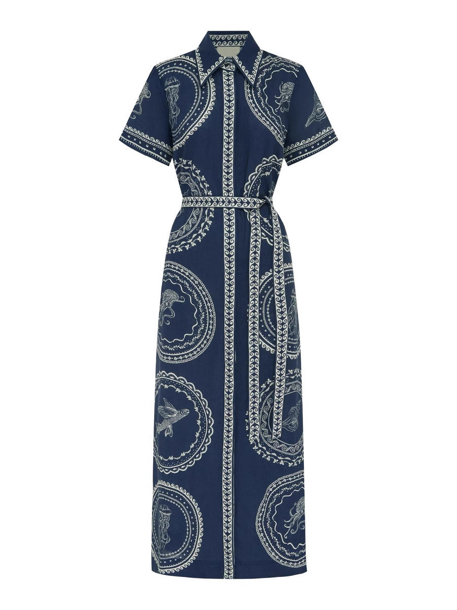 Vestido azul con blanco midi