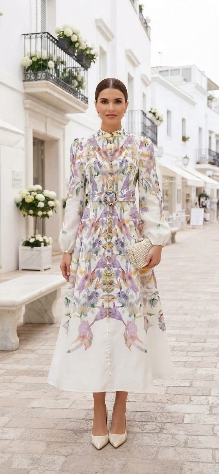 Vestido blanco con flores pastel