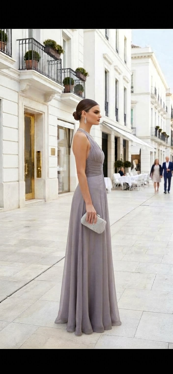 Vestido halter gris plata