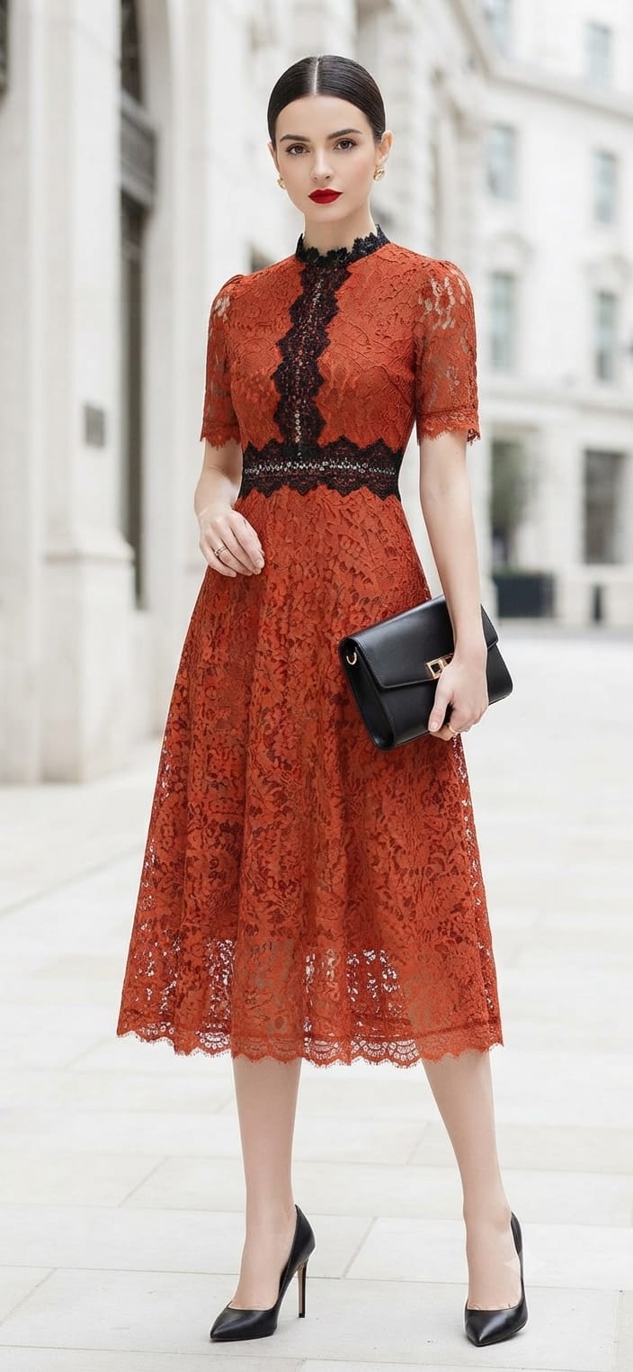 Vestido encaje terracota