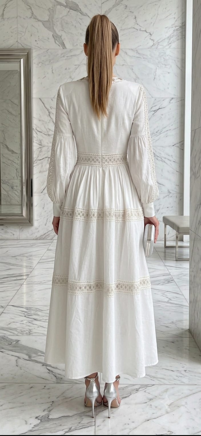 Vestido blanco midi manga larga