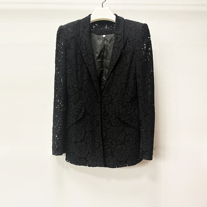Conjunto saco y pantalon negro encaje