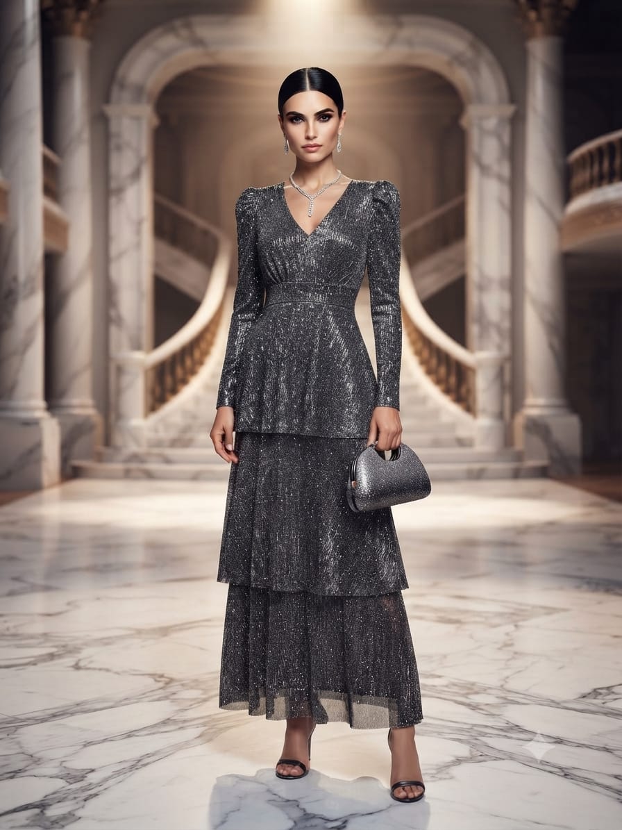 Vestido plata plomo