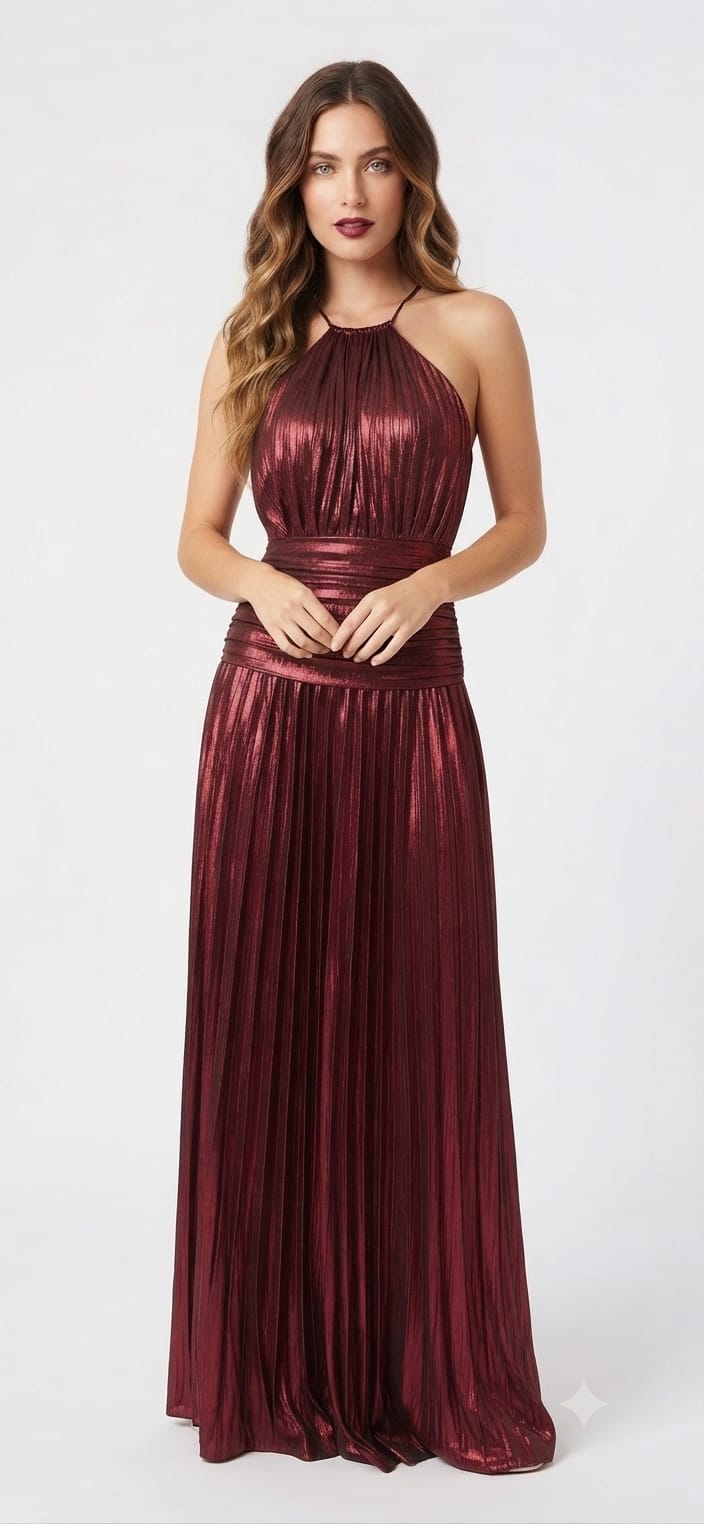 Vestido metálico oro y vino