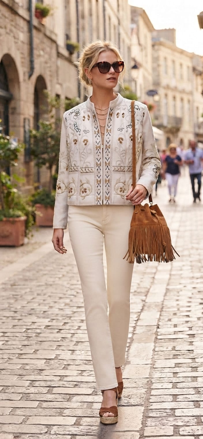 Jacket hueso estampada