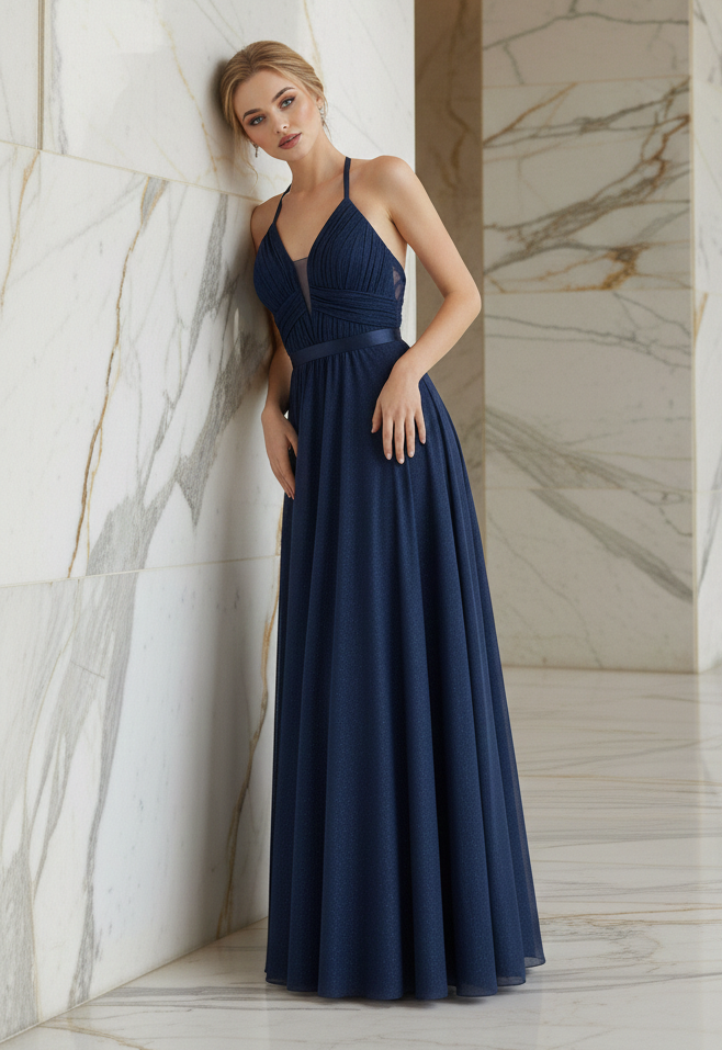 Vestido azul marino largo gala