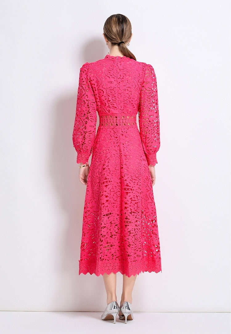 Vestido fiusha midi manga larga gipiur