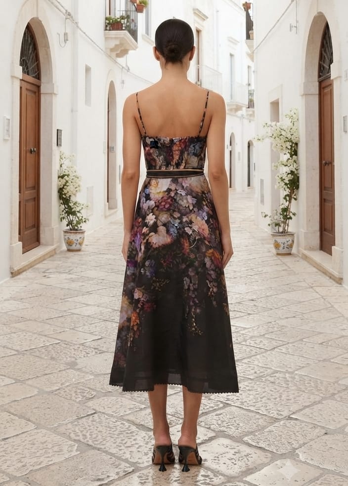 Vestido negro tirantes floreado