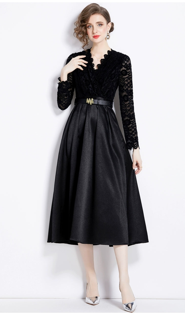 Vestido elegante encaje negro