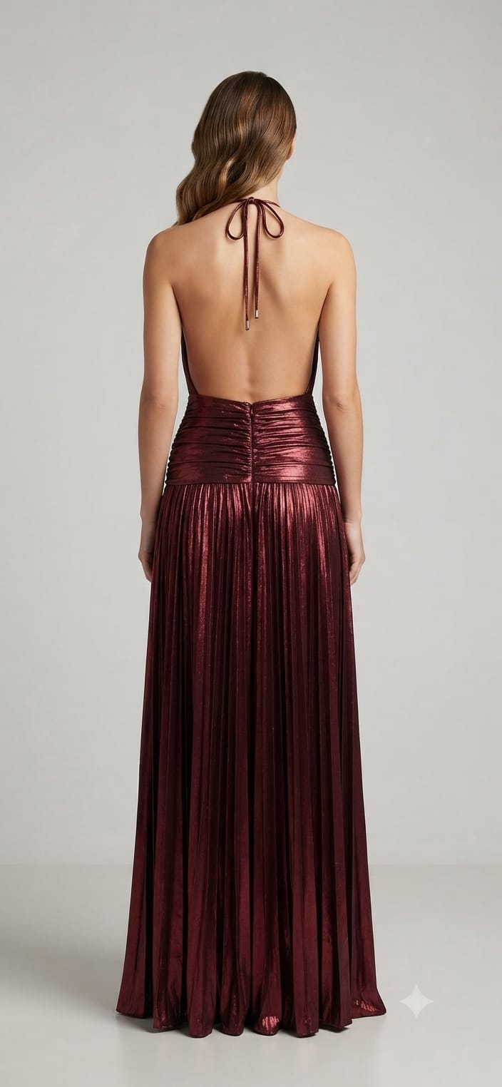 Vestido metálico oro y vino