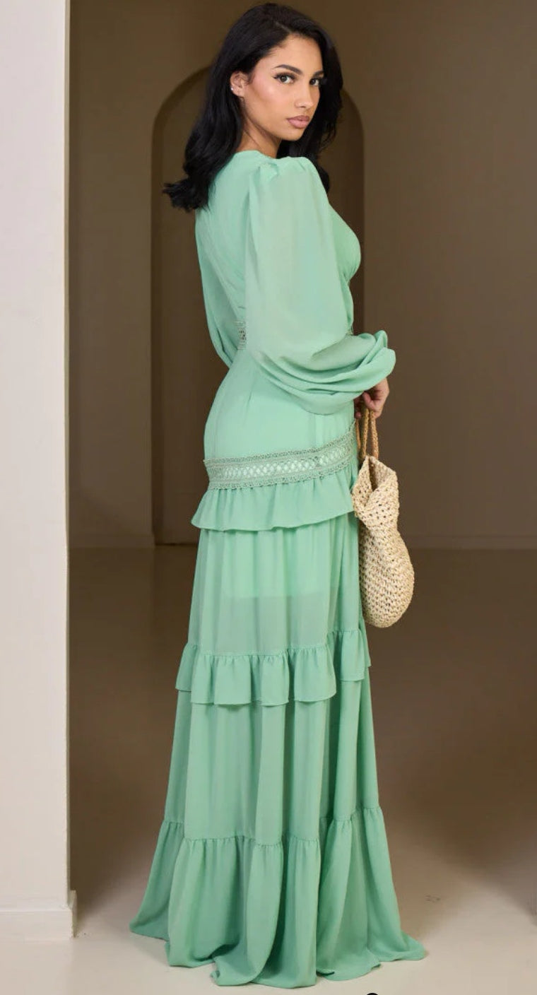 Vestido verde menta boho