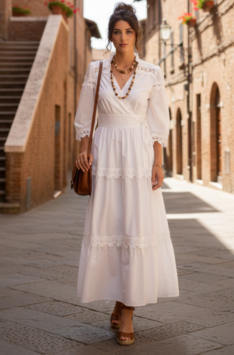 Vestido blanco midi cuello v