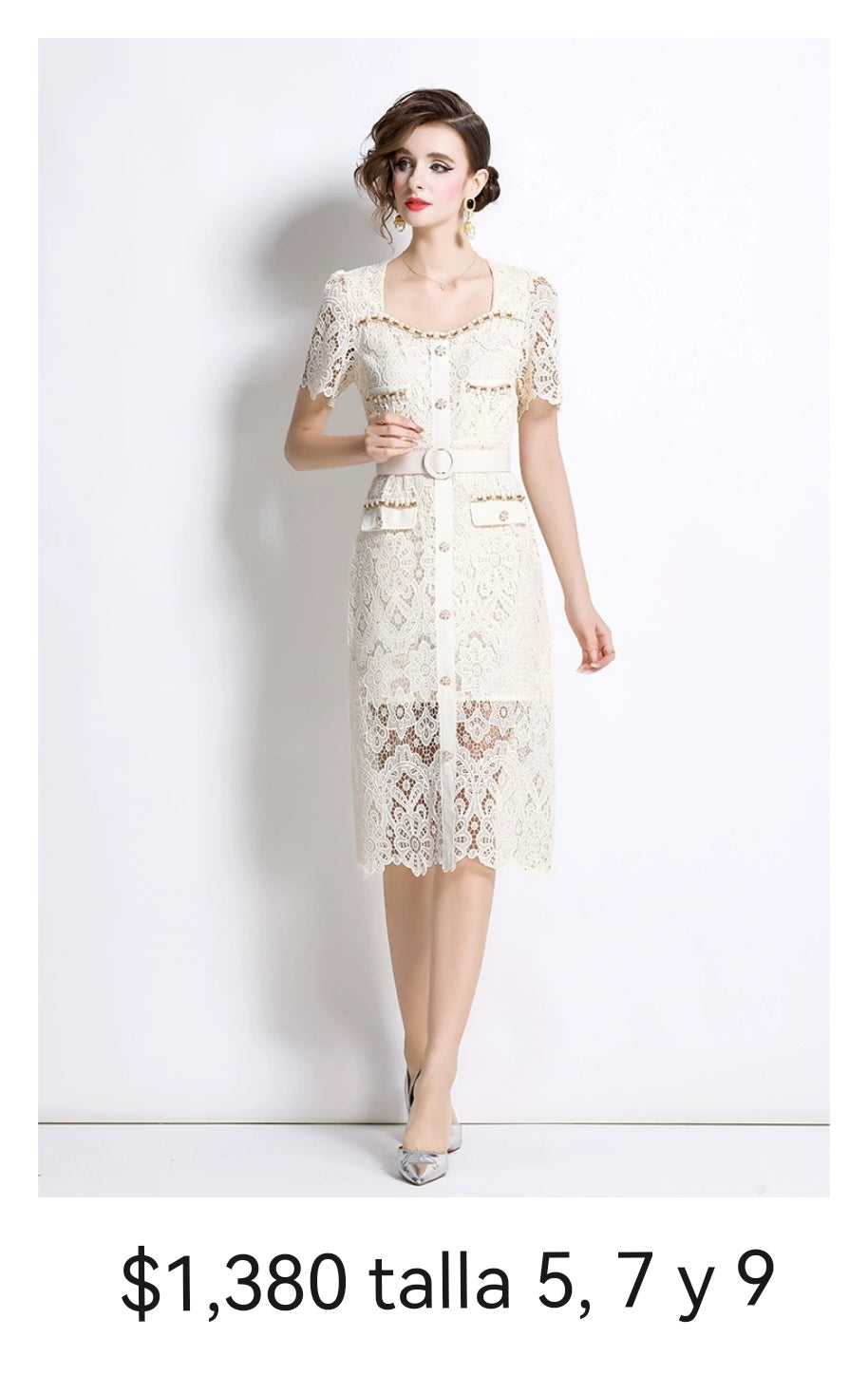 Vestido encaje beige