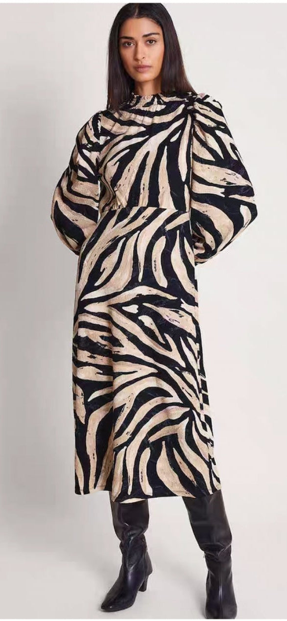 Vestido animal print beige negro
