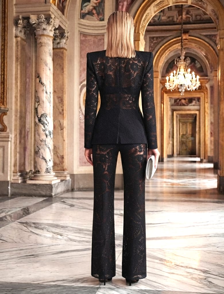 Conjunto traje sastre encaje negro