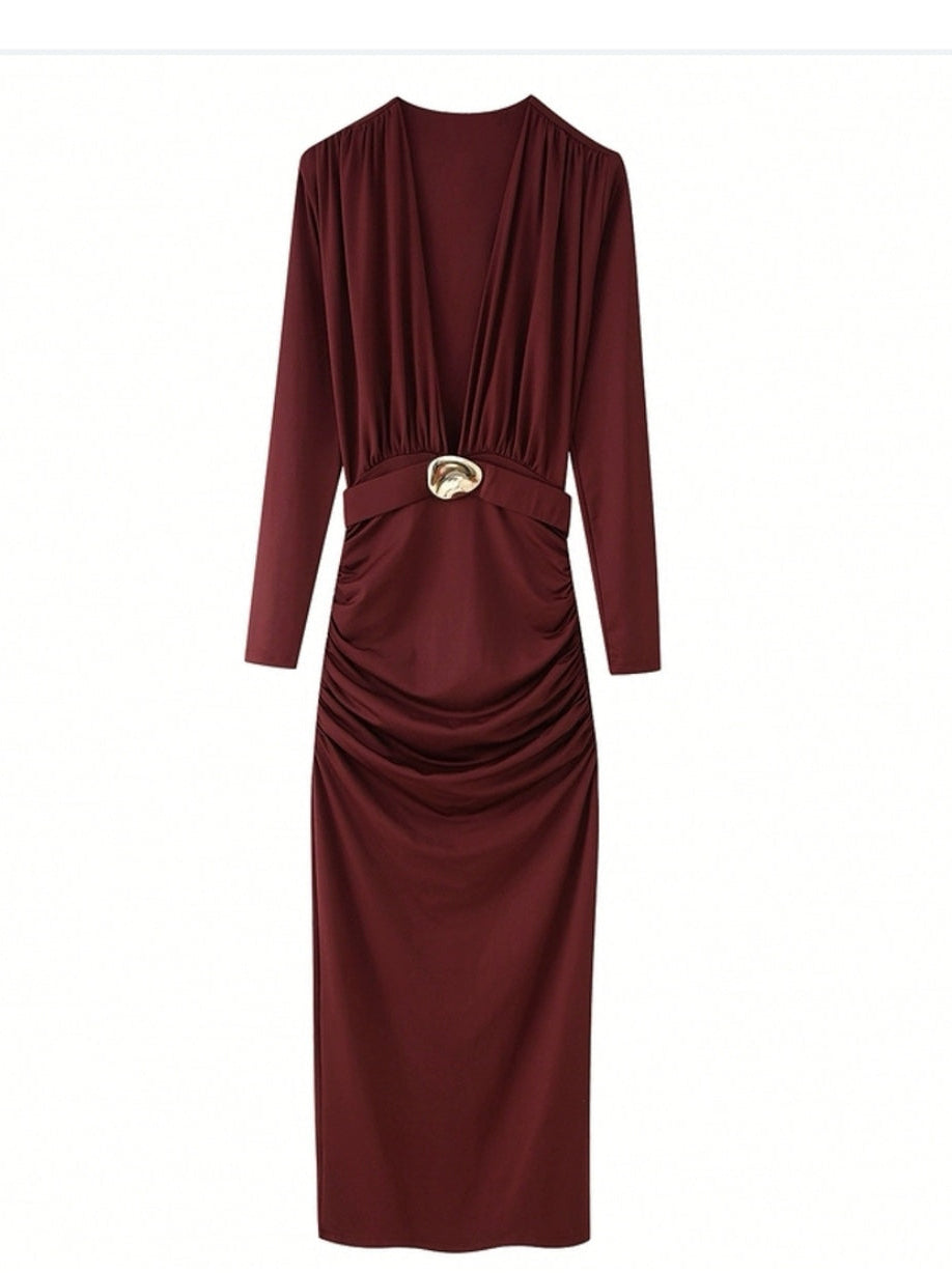 Vestido color tinto midi