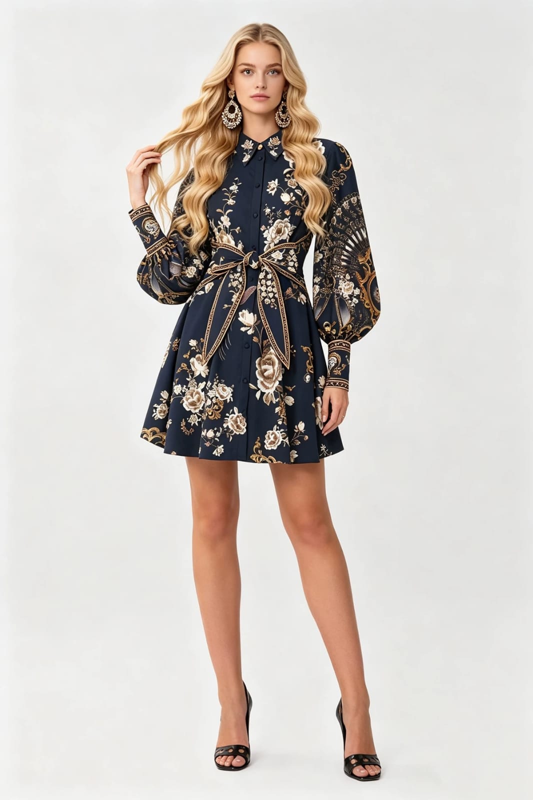 Vestido corto negro estampado