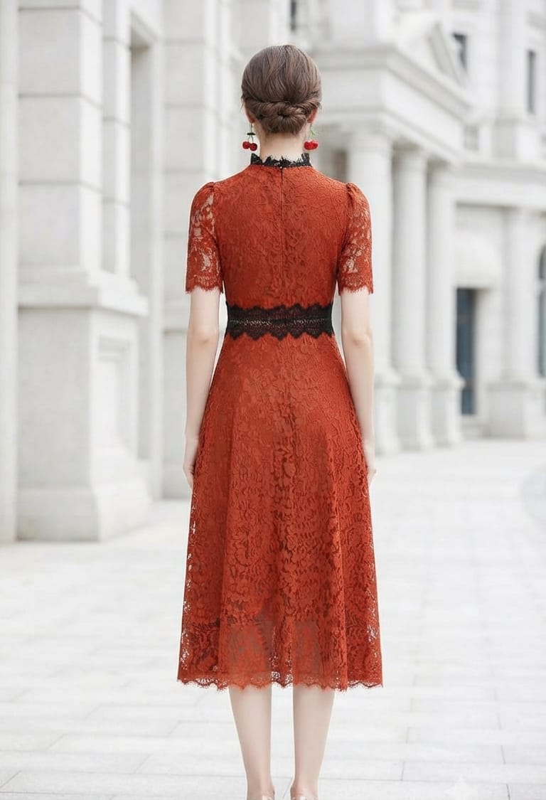 Vestido encaje terracota