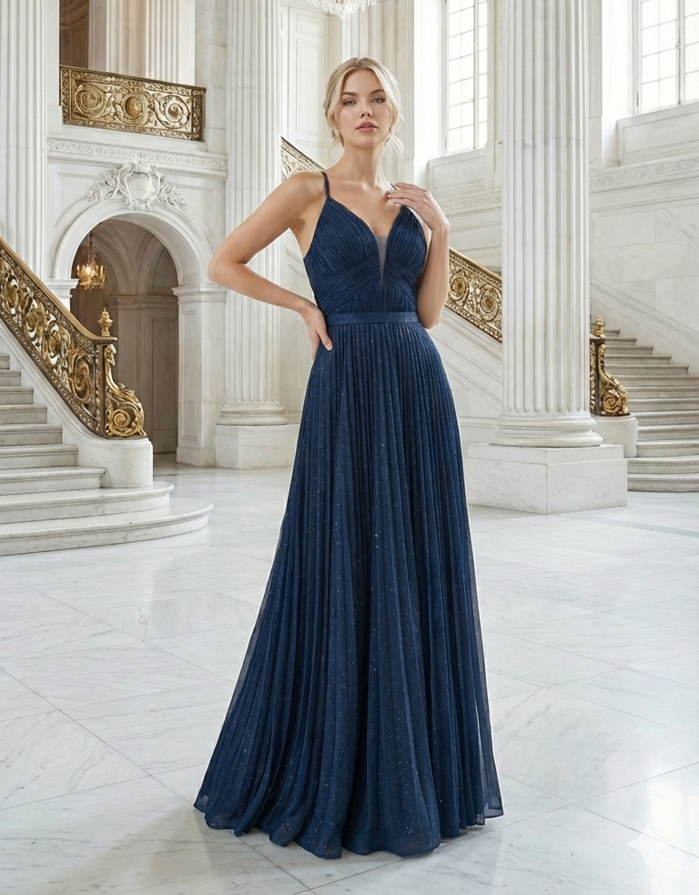 Vestido azul marino largo gala