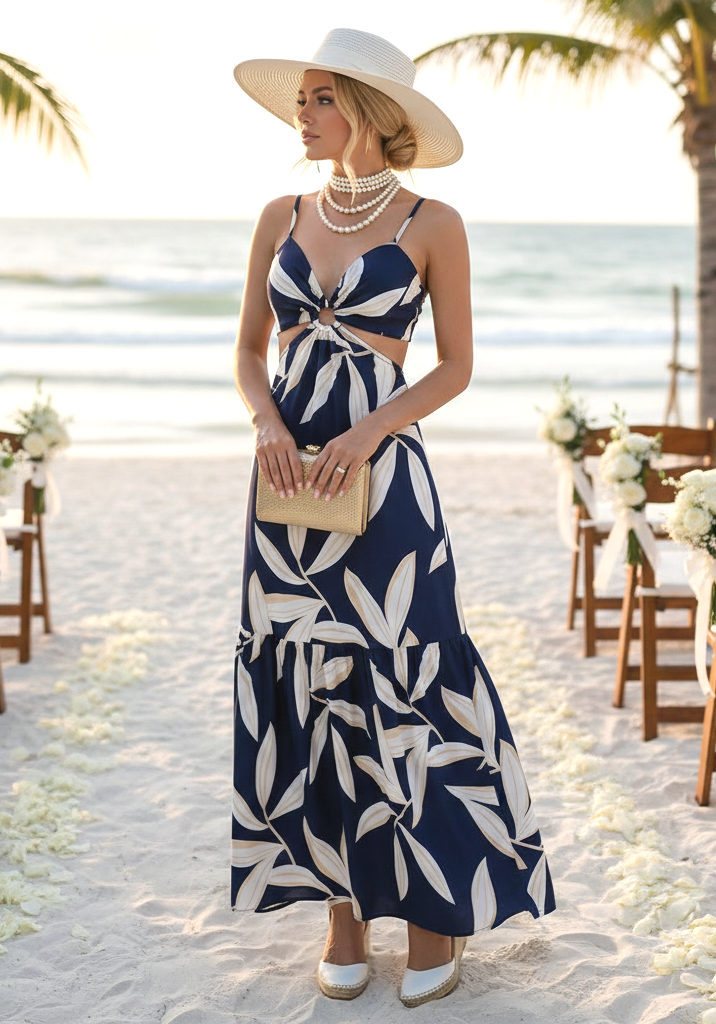 Vestido tirantes azul marino floral blanco