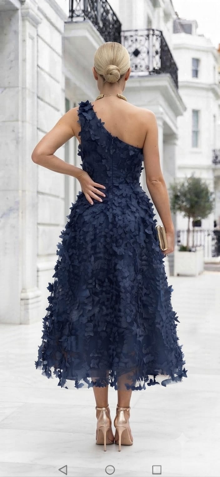 Vestido 1 hombro azul marino