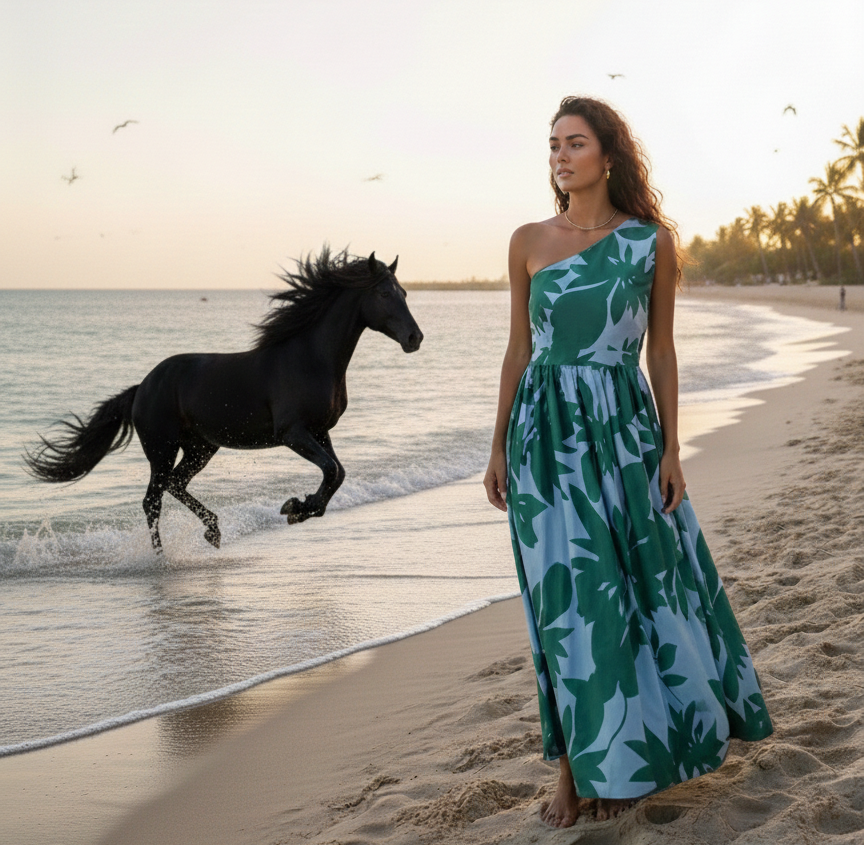Vestido floral verde azul