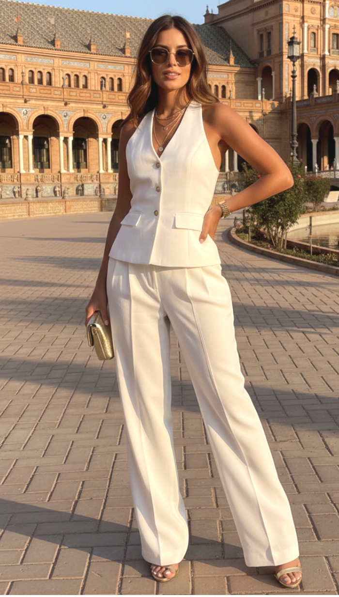 Conjunto chaleco y pantalón blanco