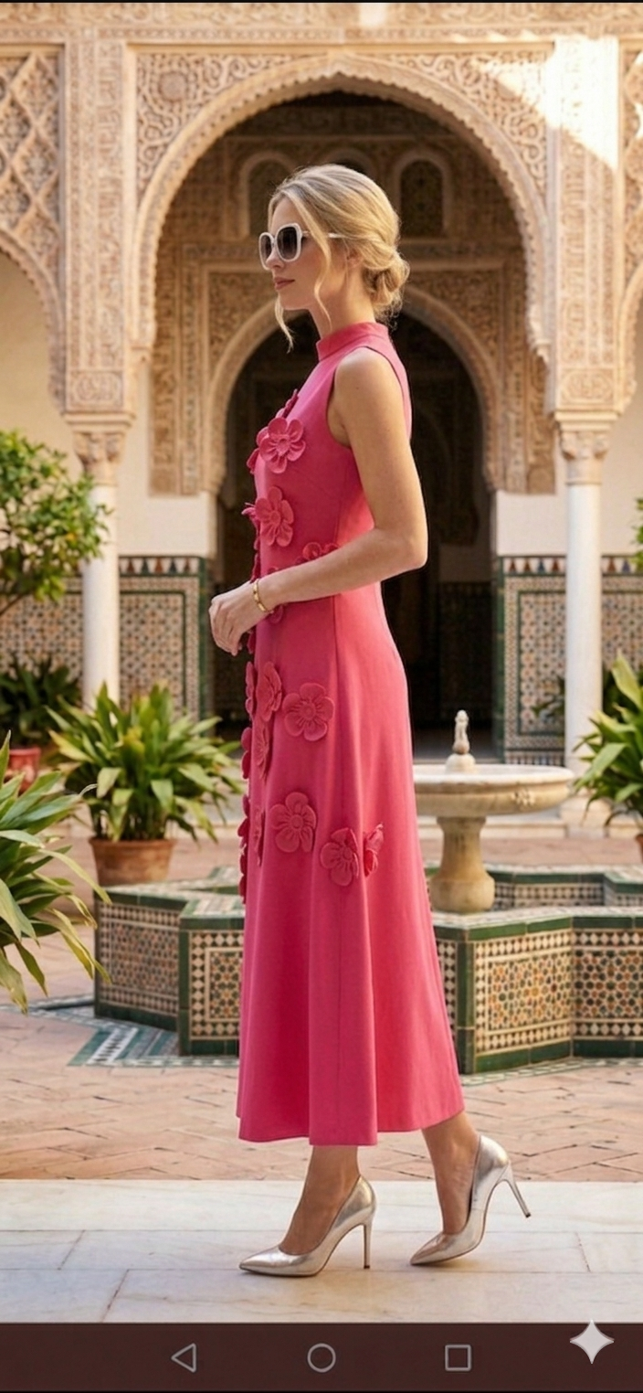 Vestido rosa con flores integradas