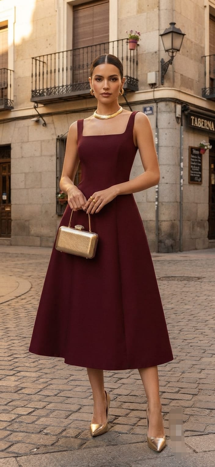 Vestido tinto midi tirantes