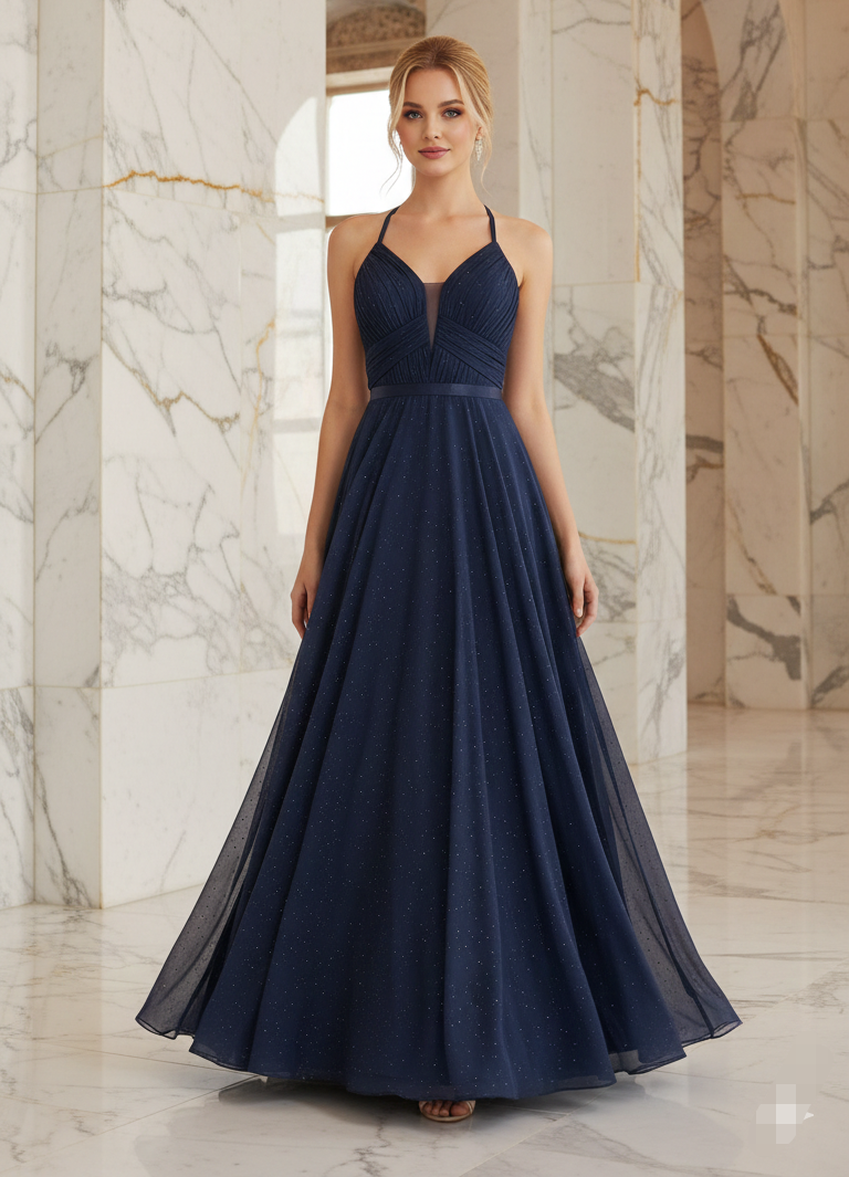 Vestido azul marino largo gala