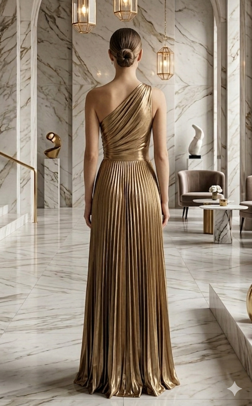 Vestido dorado 1 hombro