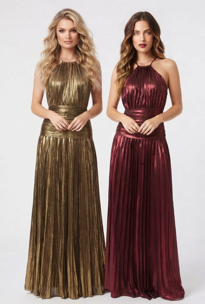 Vestido metálico oro y vino