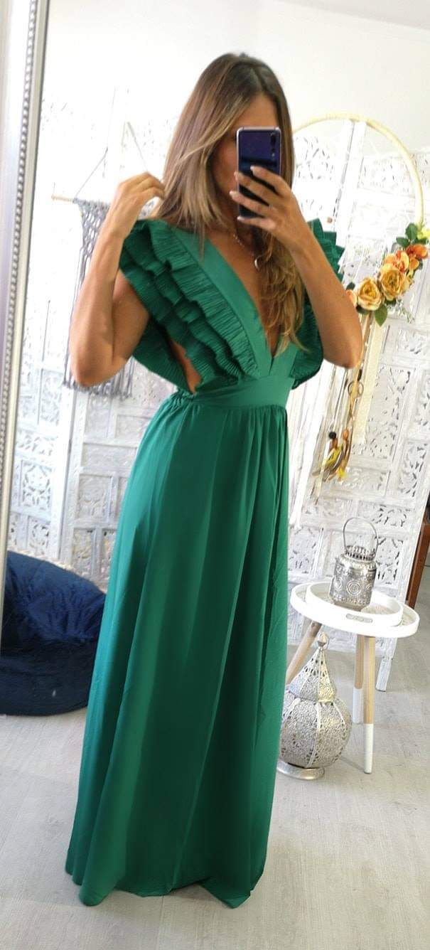 Vestido verde ruffles