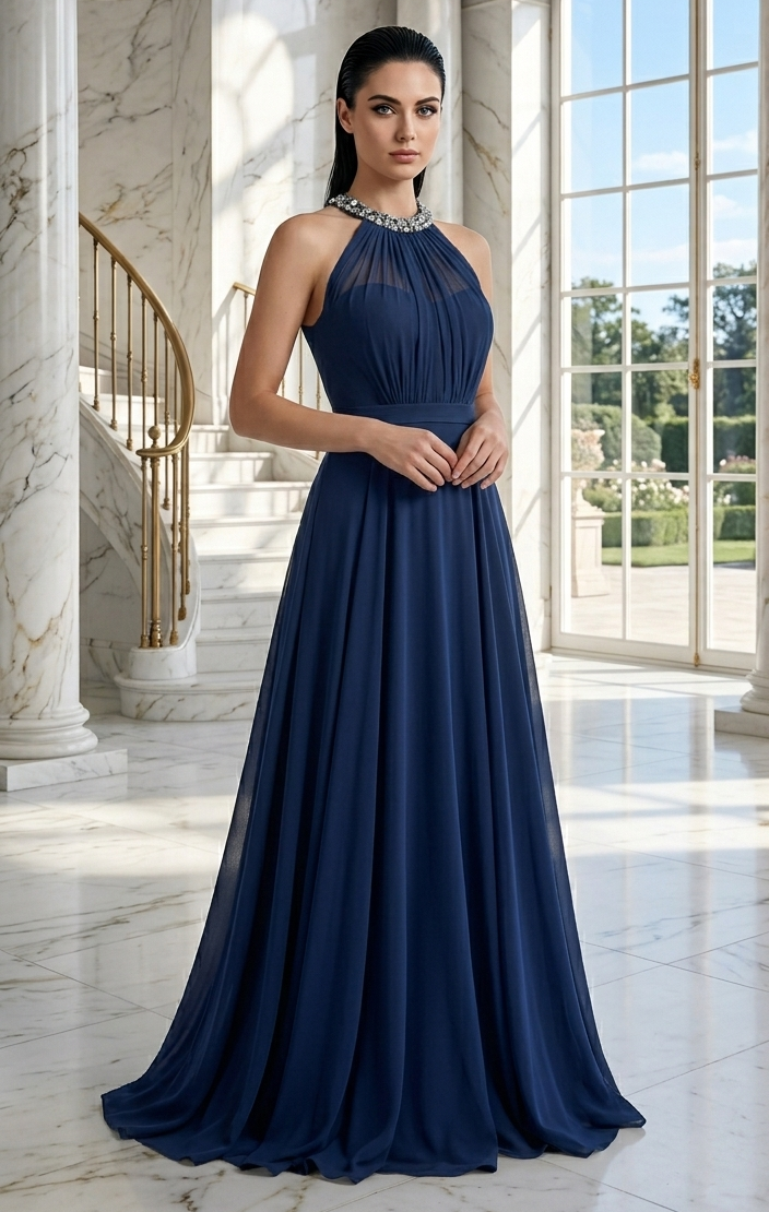 Vestido halter azul marino