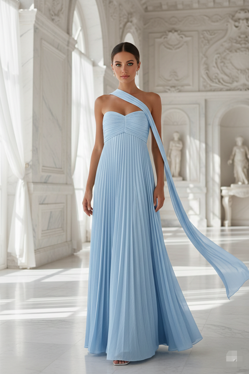 Vestido strapless azul claro