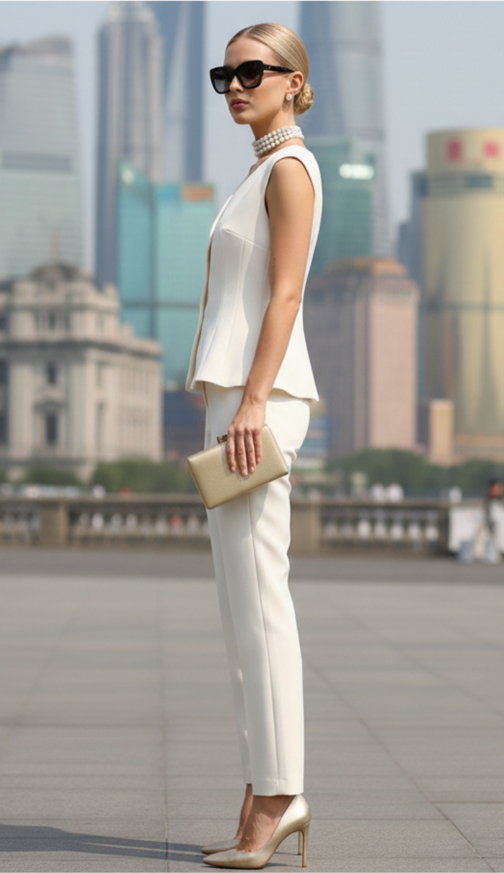 Conjunto chaleco y pantalón beige