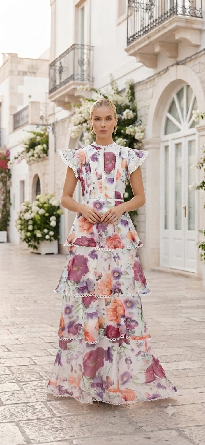 Vestido floreado fondo blanco