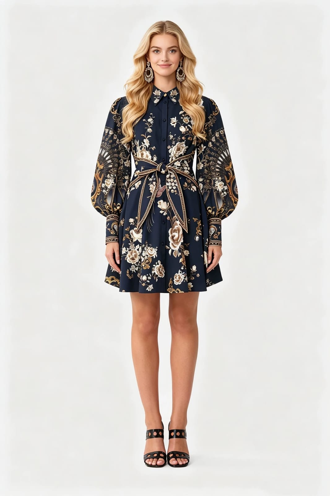 Vestido corto negro estampado
