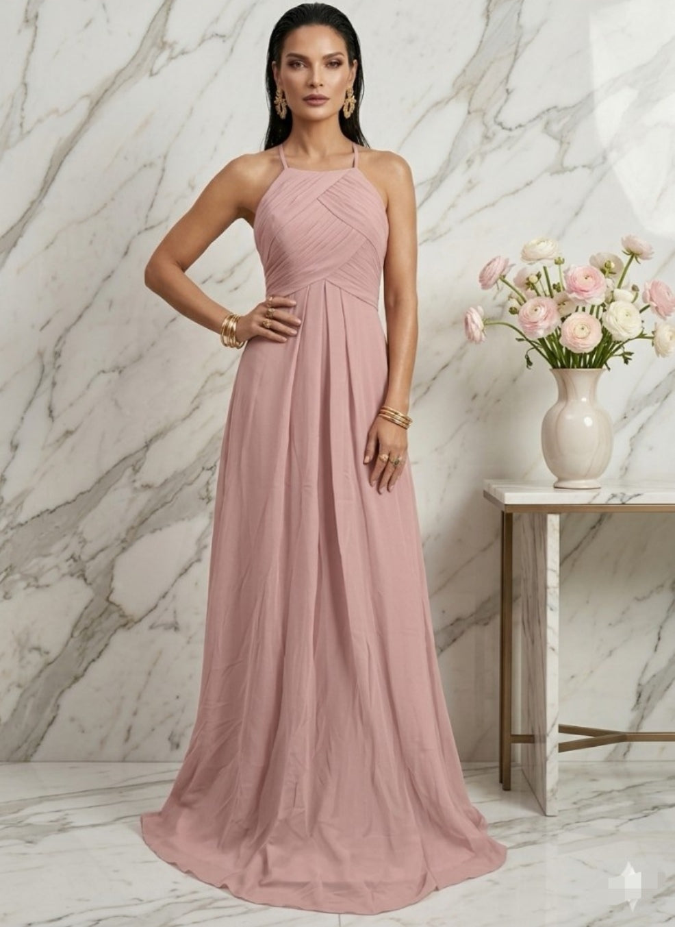 Vestido palo de rosa halter